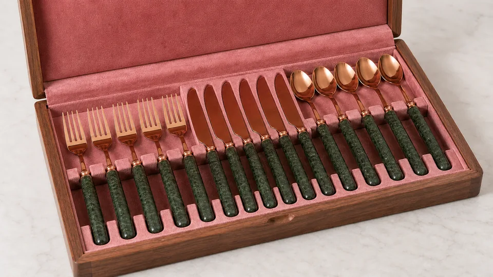 Meio jogo de talheres Naturalli no estojo de madeira